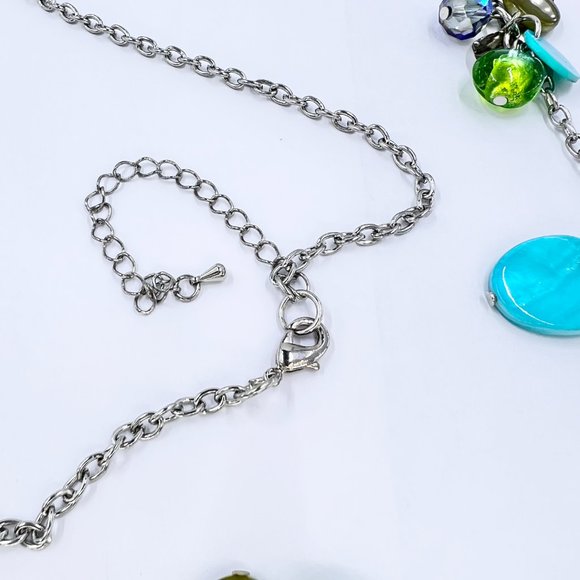 NWT - Lane Bryant - Turquoise & Green Dyed Shell Silver Tone 36” Necklace - Picture 5 of 8